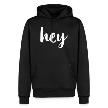 Hey greeting hello - Men’s Premium Organic Hoodie - black - Front - Nico (187cm)