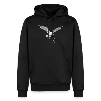 Mouette drôle qui vole des frites sur la plage - Sweat à capuche Premium bio Homme - noir - Devant - Nico (187cm)