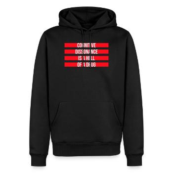 Cognitive Dissonance Is A Hell Of A Drug Spruch - Männer Premium Bio Hoodie - Schwarz - Vorne - Nico (187cm)