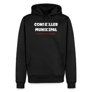 Conseiller Municipal  - Sweat à capuche Premium bio Homme - noir - Devant - Nico (187cm)