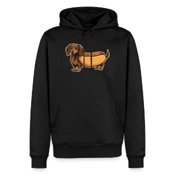 Süßer Dackel Hot-Dog-Brötchen-Aufkleber - Männer Premium Bio Hoodie - Schwarz - Vorne - Nico (187cm)