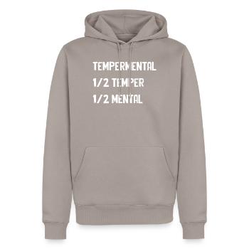 Tempermental Split Typography - Men’s Premium Organic Hoodie - taupe - Front - Nico (187cm)