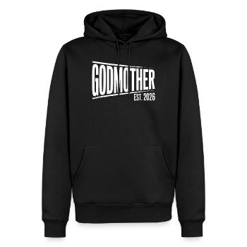 Graphisme de la Marraine Mère Est.2026 - Sweat à capuche Premium bio Homme - noir - Devant - Nico (187cm)