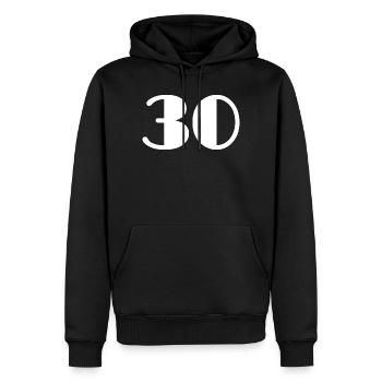 30. 30 ANS. 30e ANNIVERSAIRE. ANNIVERSAIRE 30 ANS. - Sweat à capuche Premium bio Homme - noir - Devant - Nico (187cm)