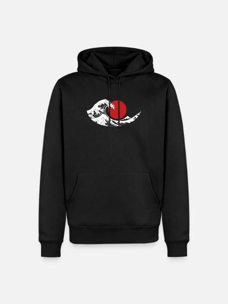 Esthétique japonaise du Soleil Rouge de la Grande Vague - Sweat à capuche Premium bio Homme - noir