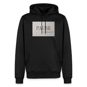 PAUSE – keine Erklärung - Männer Premium Bio Hoodie - Schwarz - Vorne - Nico (187cm)