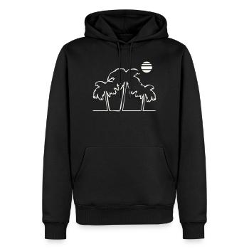 Palmiers tropicaux au coucher du soleil - Sweat à capuche Premium bio Homme - noir - Devant - Nico (187cm)