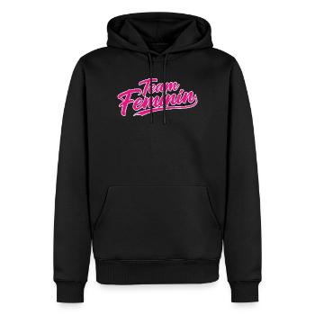 Team Feminin – Pink Girl Power Statement Design - Männer Premium Bio Hoodie - Schwarz - Vorne - Nico (187cm)