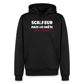 Scalpeur Honnête Presque - Sweat à capuche Premium bio Homme - noir - Devant - Nico (187cm)
