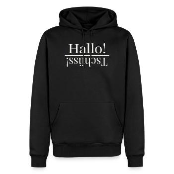 Hallo Wortspiel Design - Männer Premium Bio Hoodie - Schwarz - Vorne - Nico (187cm)