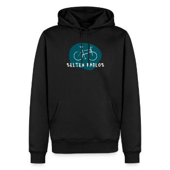 Rarement sans roues – Drôle de jeu de mots sur le vélo de route - Sweat à capuche Premium bio Homme - noir - Devant - Nico (187cm)