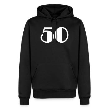 50. 50 JAHRE. 50-JÄHRIGES JUBILÄUM. 50-JÄHRIGES JUBILÄUM. - Männer Premium Bio Hoodie - Schwarz - Vorne - Nico (187cm)