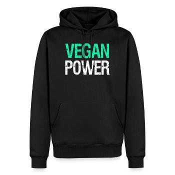 VEGAN POWER – Lustiger Vegan Spruch mit Humor - Männer Premium Bio Hoodie - Schwarz - Vorne - Nico (187cm)