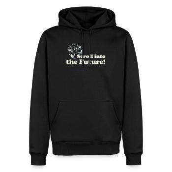 Scroll Into the Future – Retro Nerd Mouse Spruch - Männer Premium Bio Hoodie - Schwarz - Vorne - Nico (187cm)