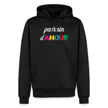 Parrain d’amour – famille tendresse cadeau baptême - Sweat à capuche Premium bio Homme - noir - Devant - Nico (187cm)