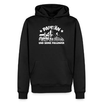 Papitän und seine Follower - Wohnmobil - Stau - Männer Premium Bio Hoodie - Schwarz - Vorne - Nico (187cm)