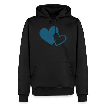 Cœur bleu 2 cœurs cadeau - Sweat à capuche Premium bio Homme - noir - Devant - Nico (187cm)