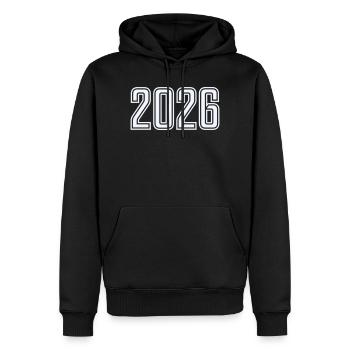2026  - Männer Premium Bio Hoodie - Schwarz - Vorne - Nico (187cm)
