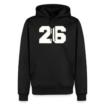 26 - Men’s Premium Organic Hoodie - black - Front - Nico (187cm)