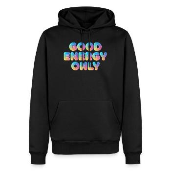 Nur Gute Energie – bunte 3D Typo - Männer Premium Bio Hoodie - Schwarz - Vorne - Nico (187cm)