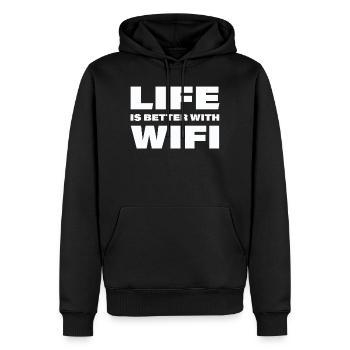 LIFE IS BETTER WITH WIFI - Männer Premium Bio Hoodie - Schwarz - Vorne - Nico (187cm)