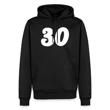 30. 30 ANS. 30e ANNIVERSAIRE. ANNIVERSAIRE 30 ANS. - Sweat à capuche Premium bio Homme - noir - Devant - Nico (187cm)