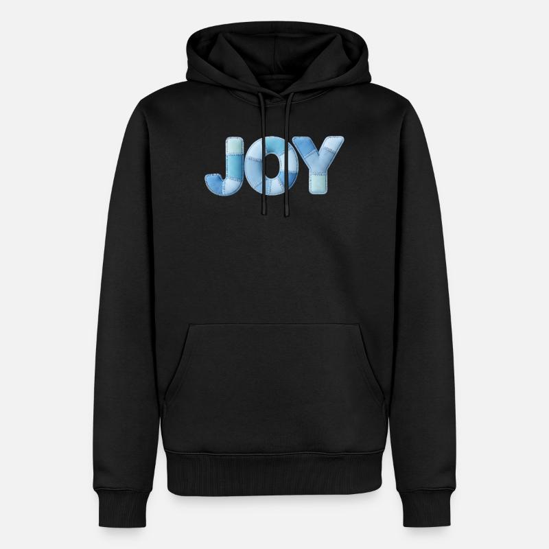 Lettrage Joyeuse en patchwork bleu - Sweat à capuche Premium bio Homme - noir