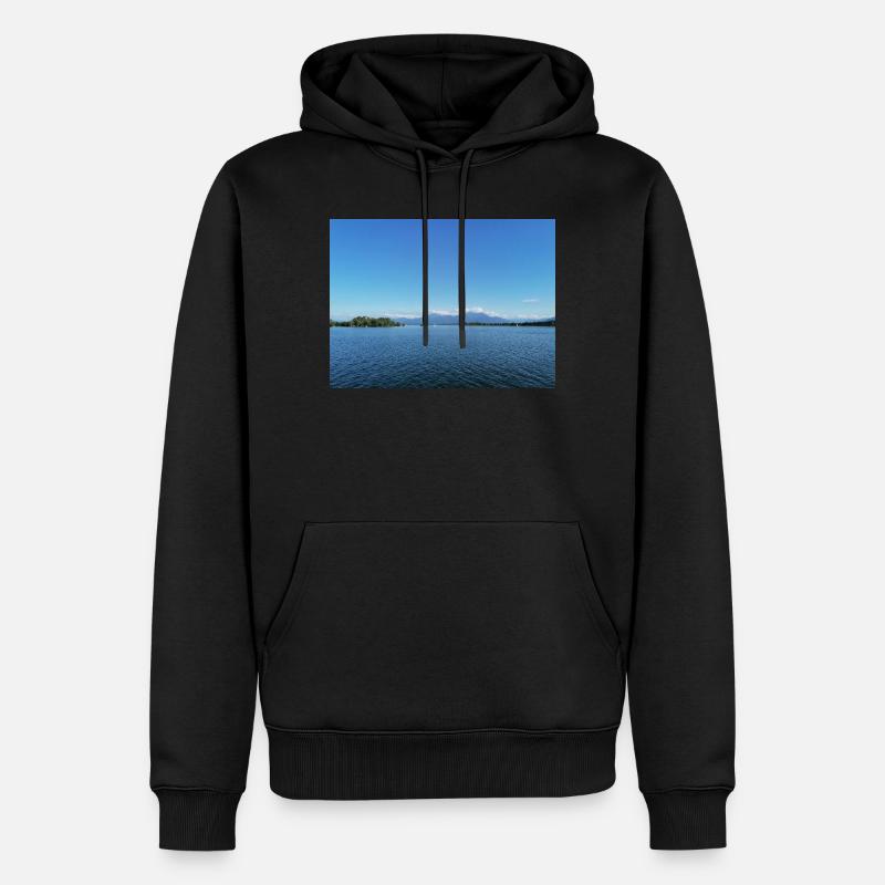Blauer Bergsee und Bergpanorama - Männer Premium Bio Hoodie - Schwarz