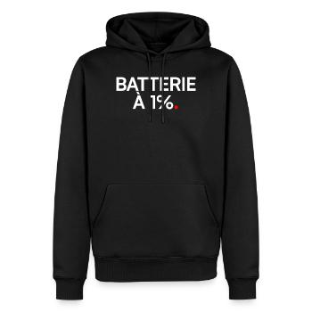Batterie à 1% humour fatigue travail - Sweat à capuche Premium bio Homme - noir - Devant - Nico (187cm)