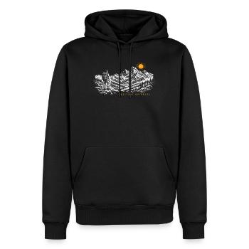 Wanderer Sonnenaufgang Destination Relief Hell - Männer Premium Bio Hoodie - Schwarz - Vorne - Nico (187cm)