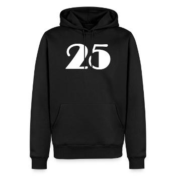 25. 25 ANS. 25e ANNIVERSAIRE. ANNIVERSAIRE 25 ANS. - Sweat à capuche Premium bio Homme - noir - Devant - Nico (187cm)