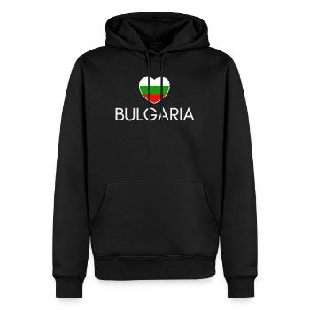 Herz mit bulgarischer Flagge, ich liebe Bulgarien - Männer Premium Bio Hoodie - Schwarz - Vorne - Nico (187cm)
