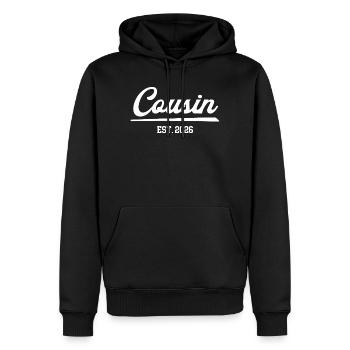 Cousin 2026 Anniversaire anniversaire des cousins Cousin - Sweat à capuche Premium bio Homme - noir - Devant - Nico (187cm)