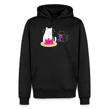 Handwerkerisches Katzenleben – Vom Rad zum Tee - Männer Premium Bio Hoodie - Schwarz - Vorne - Nico (187cm)