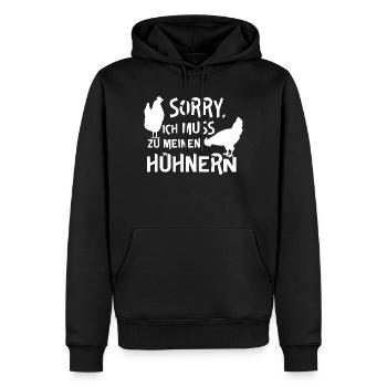 Fans de poulet - - Coq - Poulet fou - Sweat à capuche Premium bio Homme - noir - Devant - Nico (187cm)