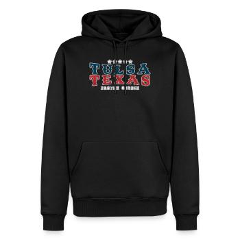 « Tulsa Texas » Chanson country western vintage - Sweat à capuche Premium bio Homme - noir - Devant - Nico (187cm)