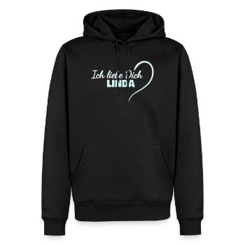 Linda - Männer Premium Bio Hoodie - Schwarz - Vorne - Nico (187cm)