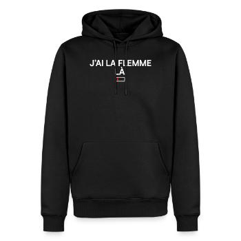 ICH BIN HIER FAUL | Lustiger Humor - Männer Premium Bio Hoodie - Schwarz - Vorne - Nico (187cm)