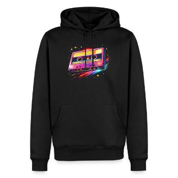 Retro Kassette Neon 80er Stil - Männer Premium Bio Hoodie - Schwarz - Vorne - Nico (187cm)
