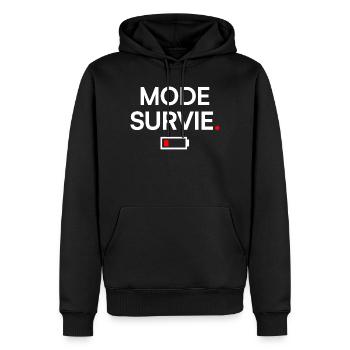 MODE SURVIE | Humour fatigue minimal - Sweat à capuche Premium bio Homme - noir - Devant - Nico (187cm)