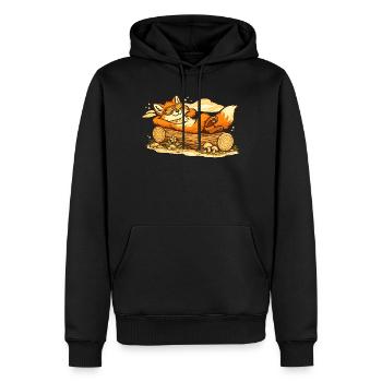 Renard chill dans un coffre en bois avec des lunettes de soleil - Sweat à capuche Premium bio Homme - noir - Devant - Nico (187cm)