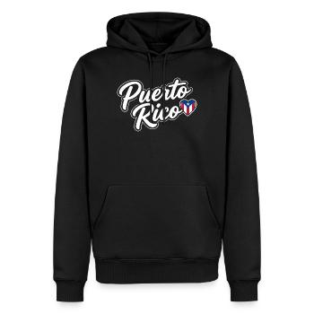 Puerto Rico Script with Flag Heart Patriotic - Men’s Premium Organic Hoodie - black - Front - Nico (187cm)