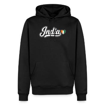 Écriture indienne avec cœur de drapeau patriotique - Sweat à capuche Premium bio Homme - noir - Devant - Nico (187cm)