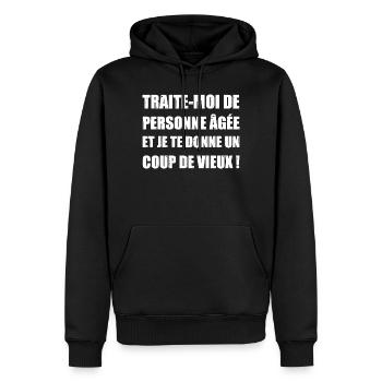 NENN MICH EINE ALTE PERSON UND ICH GEBE DIR EINE CHANCE - Männer Premium Bio Hoodie - Schwarz - Vorne - Nico (187cm)