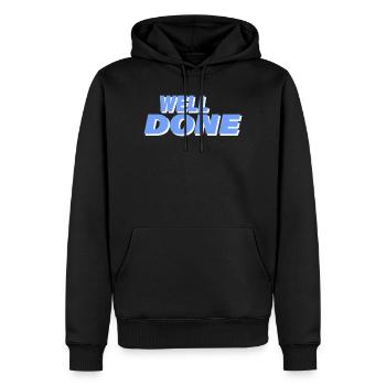 WELL DONE - Männer Premium Bio Hoodie - Schwarz - Vorne - Nico (187cm)