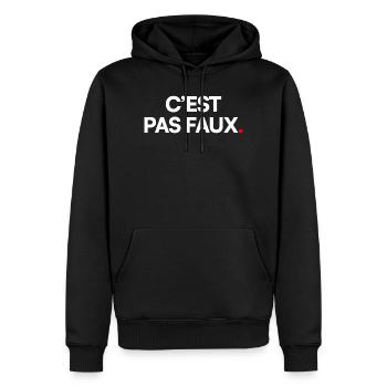 ES IST NICHT FALSCH | Minimaler Humorausdruck - Männer Premium Bio Hoodie - Schwarz - Vorne - Nico (187cm)