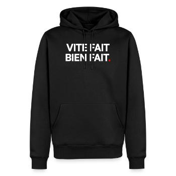 VITE FAIT BIEN FAIT | Expression humour minimalist - Sweat à capuche Premium bio Homme - noir - Devant - Nico (187cm)