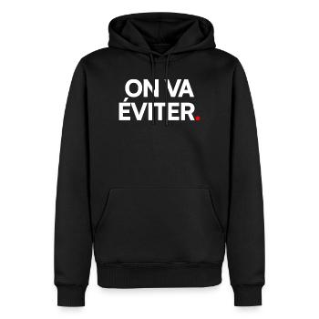 ON VA ÉVITER | Expression humour minimaliste - Sweat à capuche Premium bio Homme - noir - Devant - Nico (187cm)