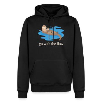 Otter Duo : Laisse Aller avec le Courant - Sweat à capuche Premium bio Homme - noir - Devant - Nico (187cm)