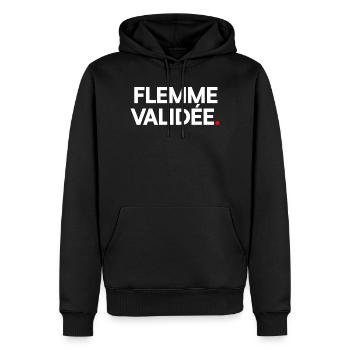 Flemme validée - Sweat à capuche Premium bio Homme - noir - Devant - Nico (187cm)